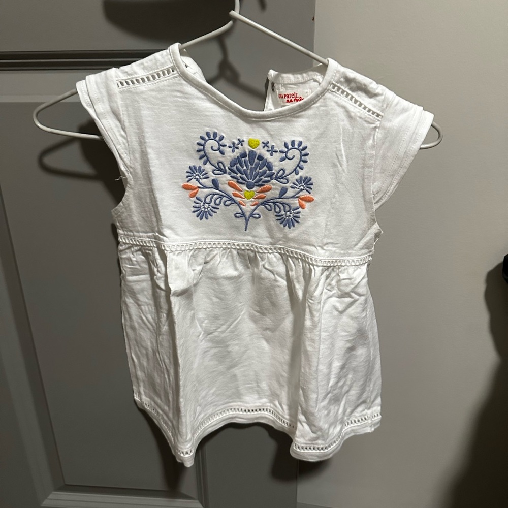 Du Pareil au Même White Embroidered Cap-Sleeve Top for Girls - Size: 6 years